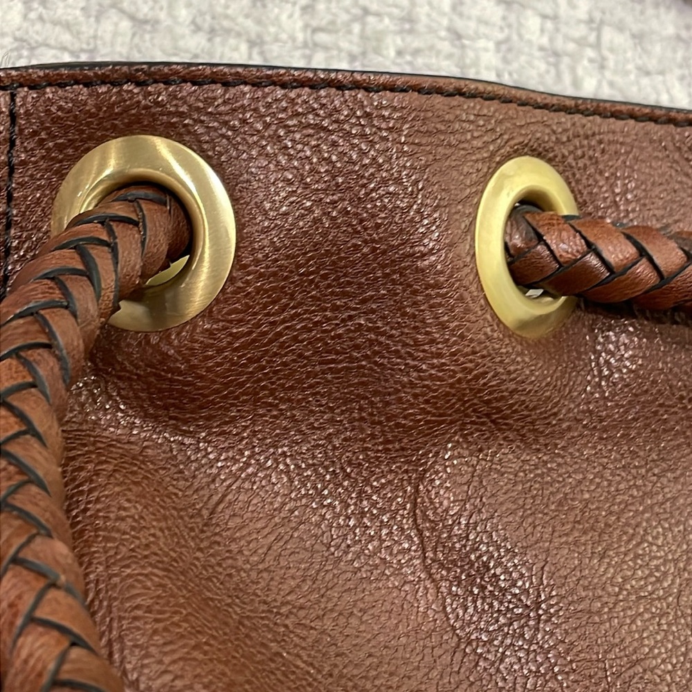 Cole Haan Brown Pebbled Leather Braided Handles Large Shoulder Bag - Picture 16 of 16